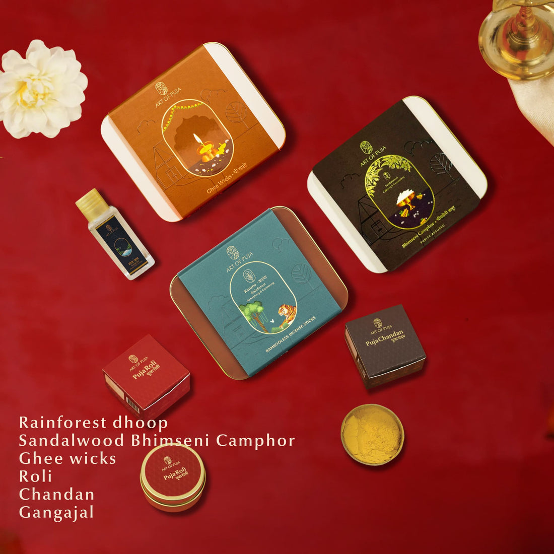 Daily Puja Kit | Natural & Pure Pooja Samagri Set — Bamboo-less  Dhoop, Pure Ghee Wicks, Sandalwood Camphor, Chandan, Roli &  Gangajal | Art of Puja