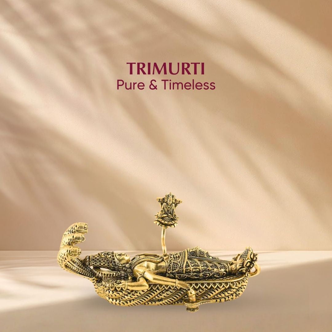 Brass Trimurti Idol – Vishnu, Brahma & Shivling Statue | Hindu Puja Idol for Home Temple & Gifting