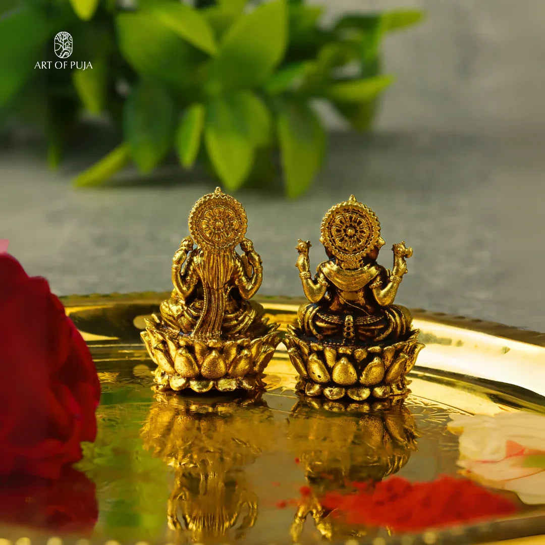 Brass Lakshmi Ganesha Idol Set –  Divine Pair for Puja, Gifting & Good Fortune { 2 inches }