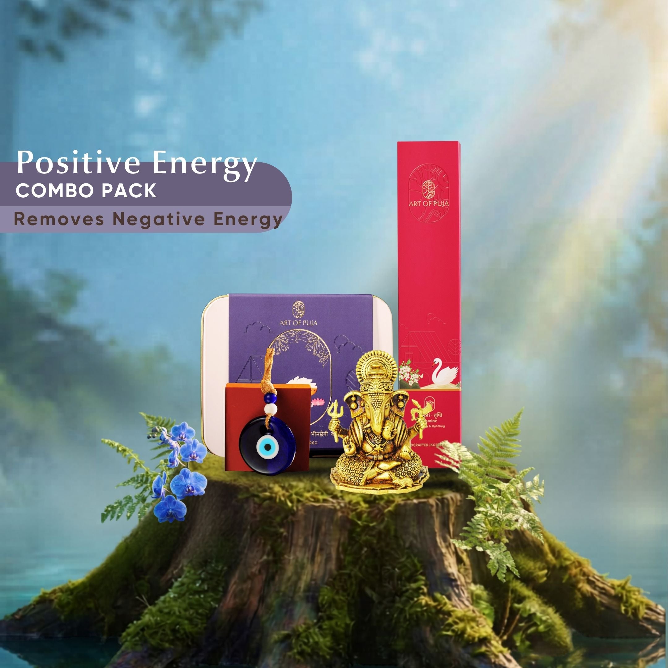 Positive Energy Combo Pack for Home | Ganpati Idol, Evil Eye Protection & Incense Kit