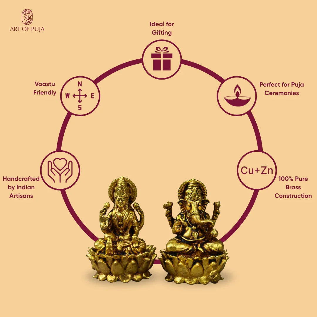 Brass Lakshmi Ganesha Idol Set –  Divine Pair for Puja, Gifting & Good Fortune { 2 inches }