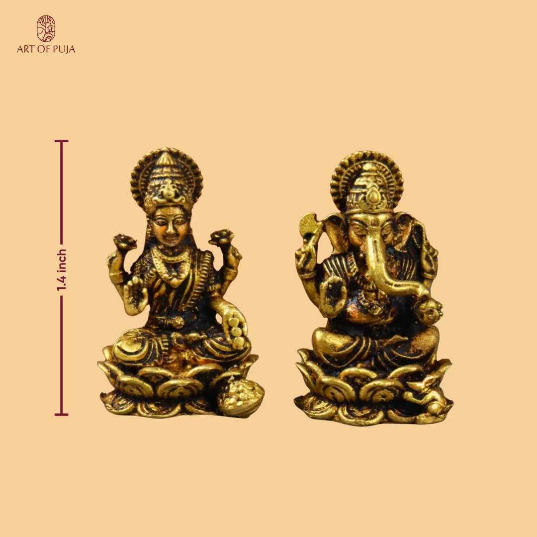 Brass Lakshmi Ganesha Idol Set –  Divine Pair for Puja, Gifting & Good Fortune { 1.4}