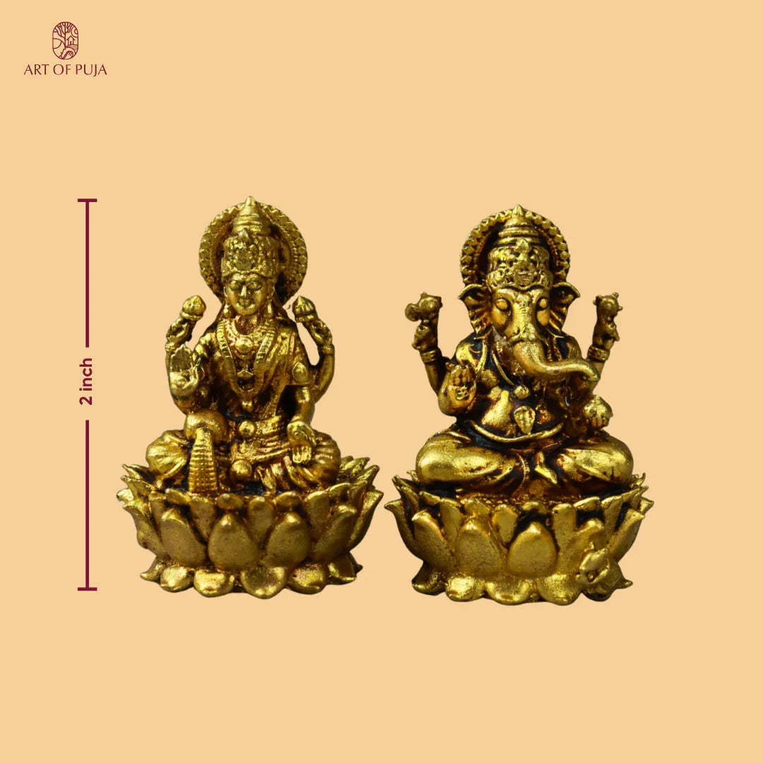 Brass Lakshmi Ganesha Idol Set –  Divine Pair for Puja, Gifting & Good Fortune { 2 inches }