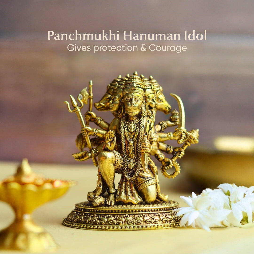 7 Inch Panchmukhi Hanuman Ji Murti in Brass | 5 Face Bajrangbali Idol for Protection & Vastu