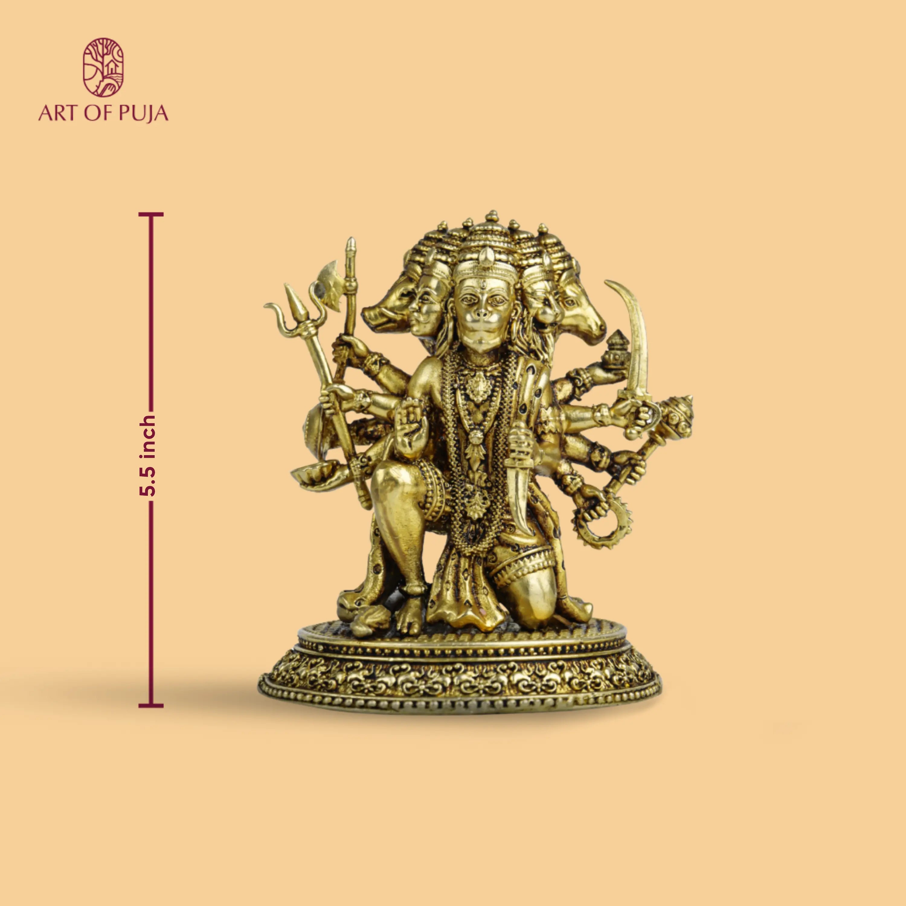 5.5 Inch Panchmukhi Hanuman Ji Murti in Brass | 5 Face Bajrangbali Idol for Protection, Vastu & Home Temple