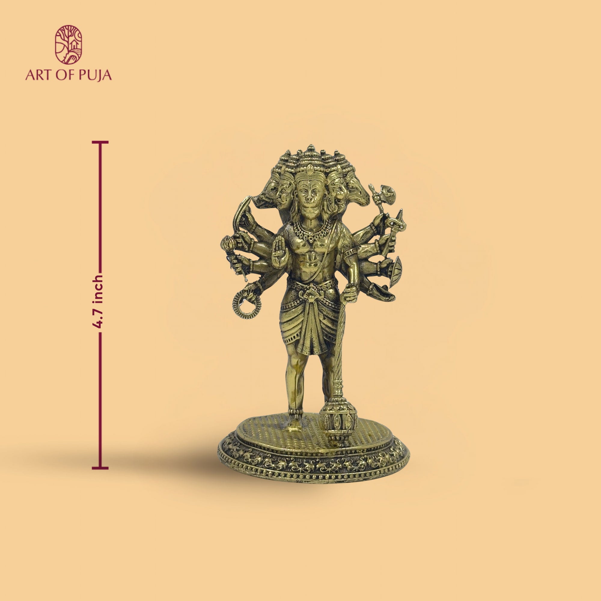 Panchmukhi Hanuman Murti 4.7 Inch Brass | Protection Idol