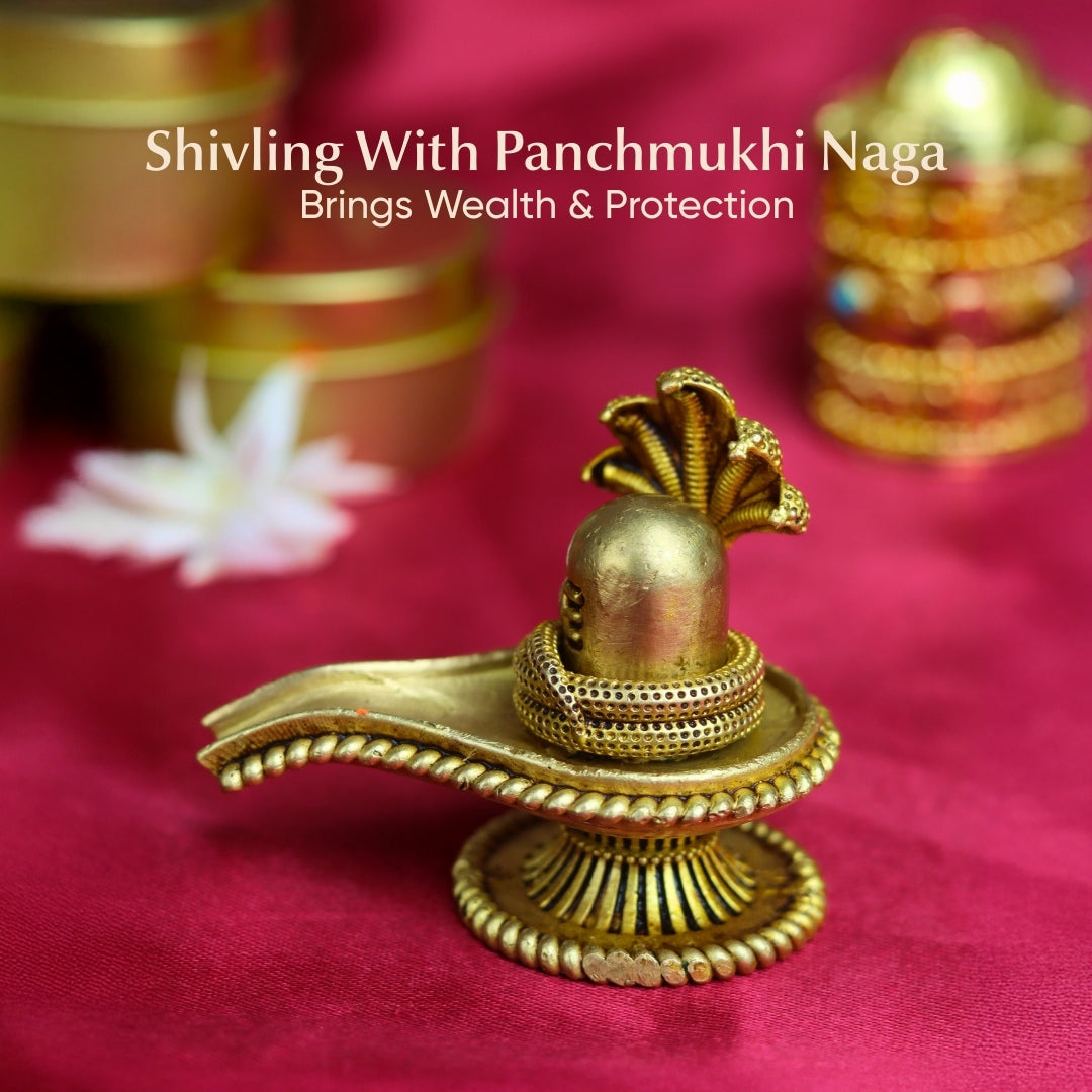 Brass Shivling with Panchmukhi Naga &  – Symbol of Creation & Divine Energy (2 Inch)