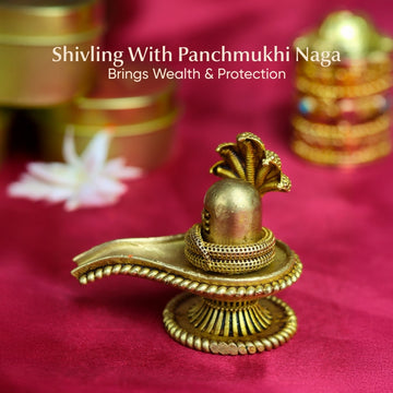 Brass Shivling with Panchmukhi Naga &  – Symbol of Creation & Divine Energy (2 Inch)
