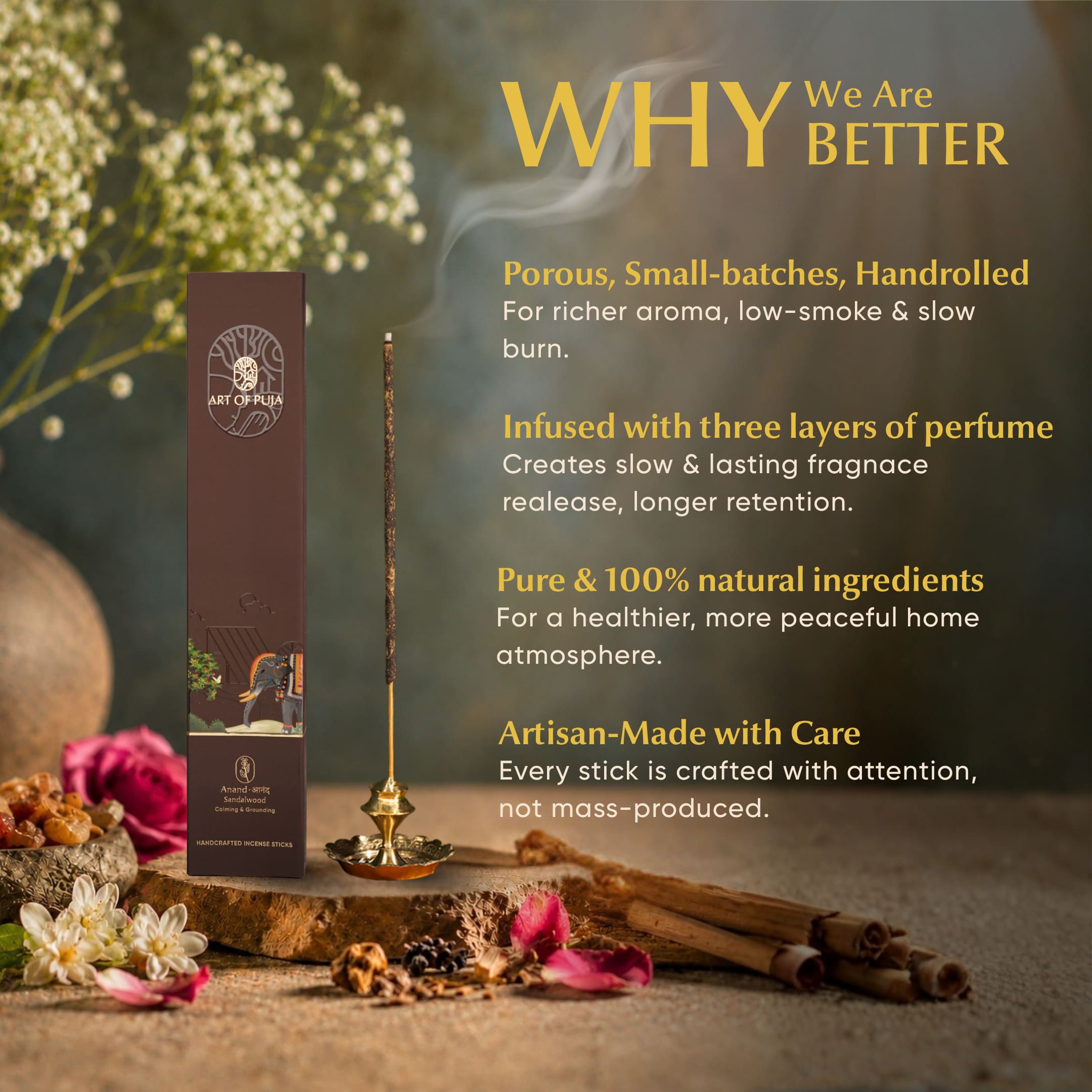 Sandalwood Handcrafted Incense Sticks.