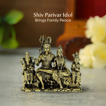 Brass Shiv Parivar Idol 4.5 Inch| Shiva, Parvati, Ganesha & Kartikeya Statue for Home Temple & Puja |
