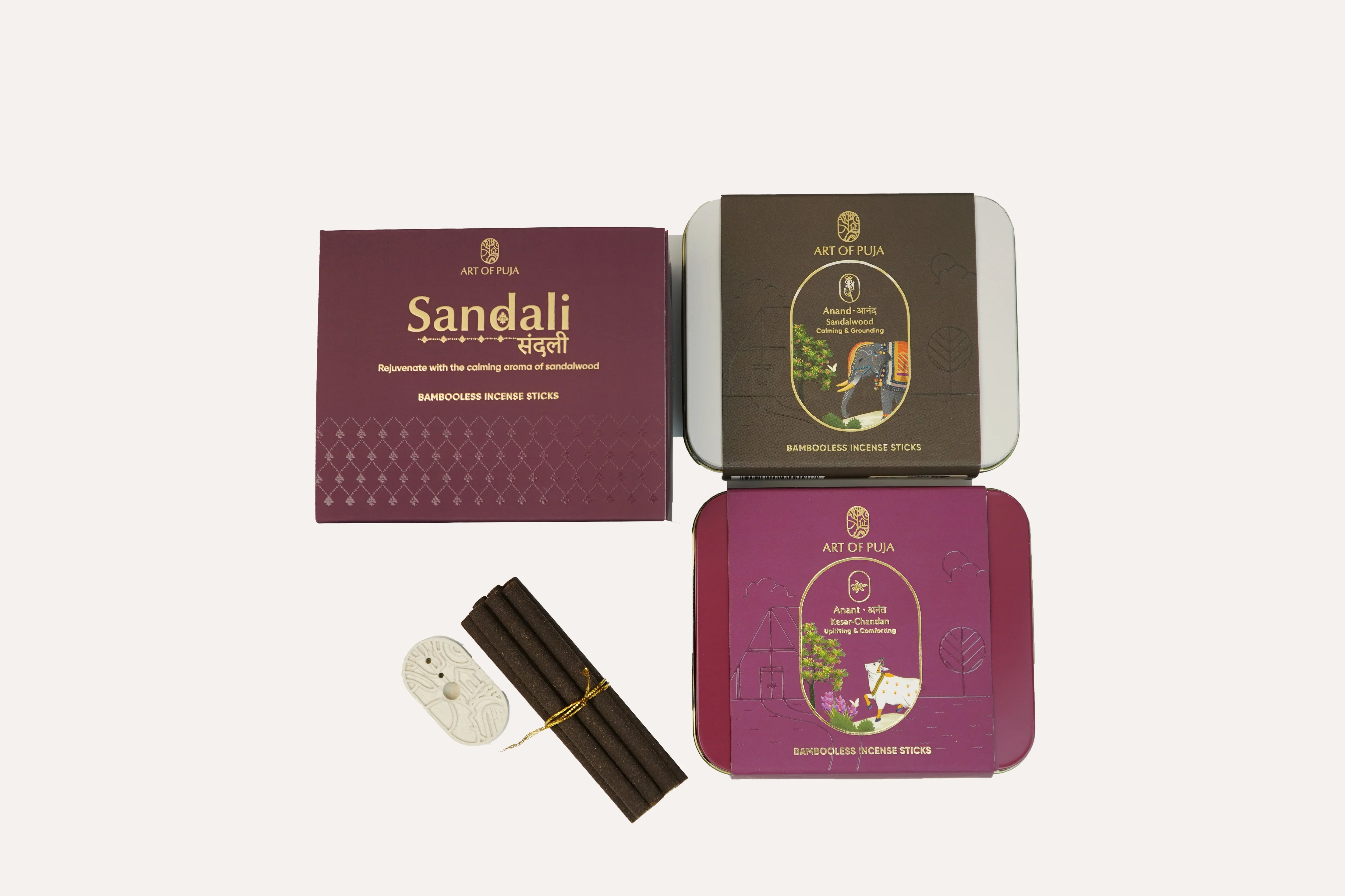 Sandali Bambooless Incense Sticks (Combo Pack of 2) | Anand (Sandalwood) & Anant (Kesar Chandan)