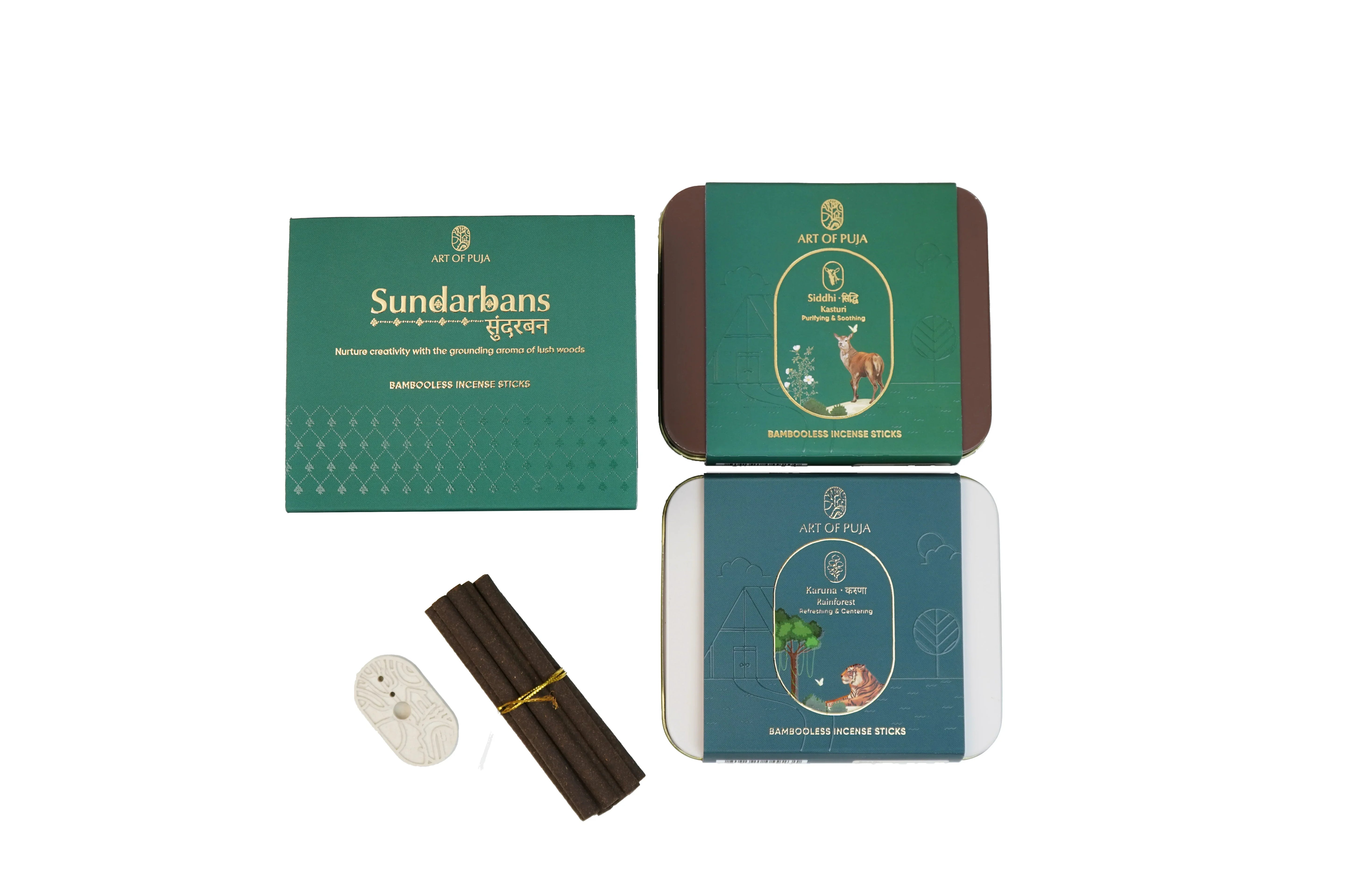 Sundarbans Bambooless Incense Sticks (Combo Pack of 2) | Siddhi (Kasturi) & Karuna (Rainforest)