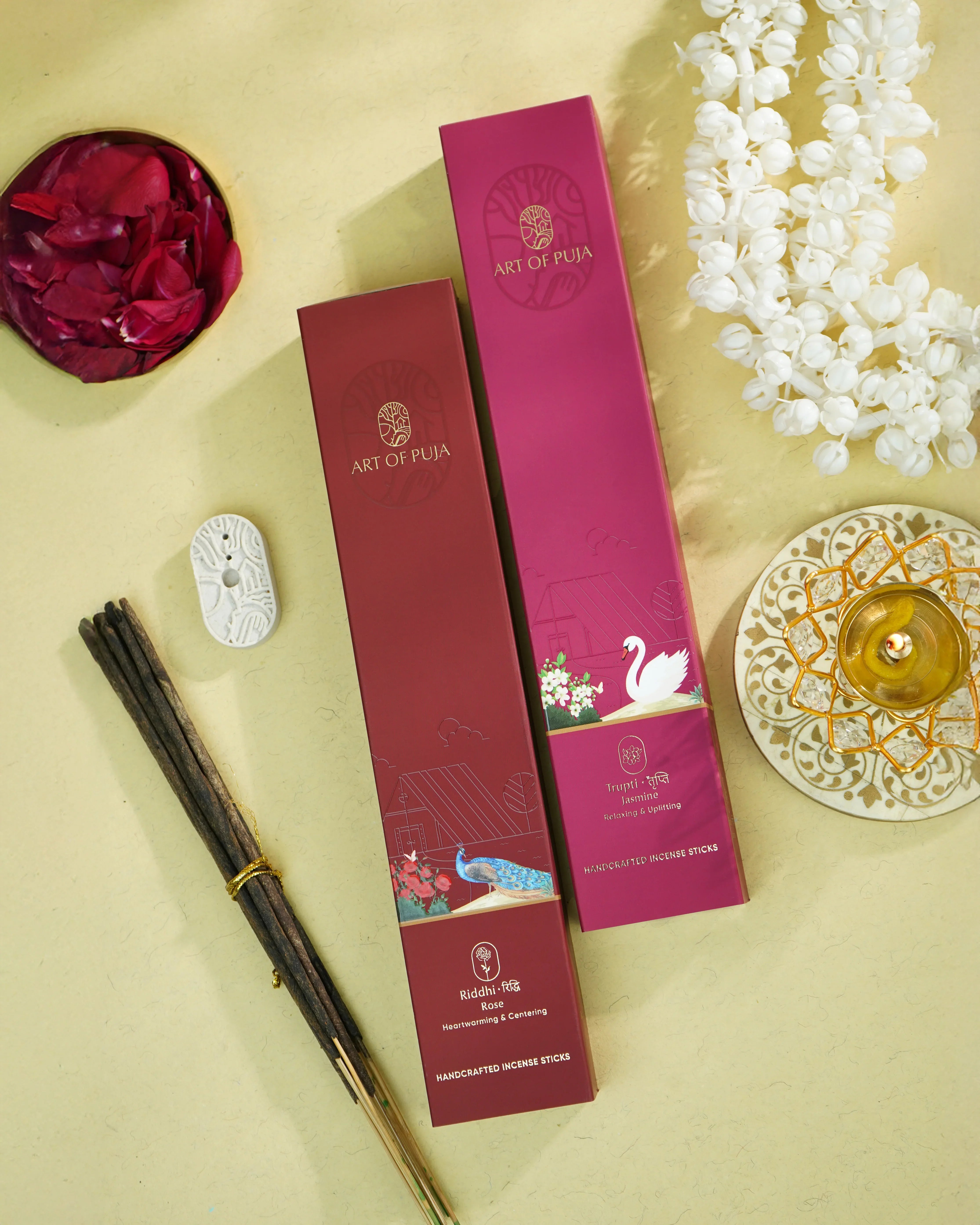 Kali Handcrafted Incense Sticks (Combo Pack of 2) | Riddhi (Rose) & Trupti (Jasmine)