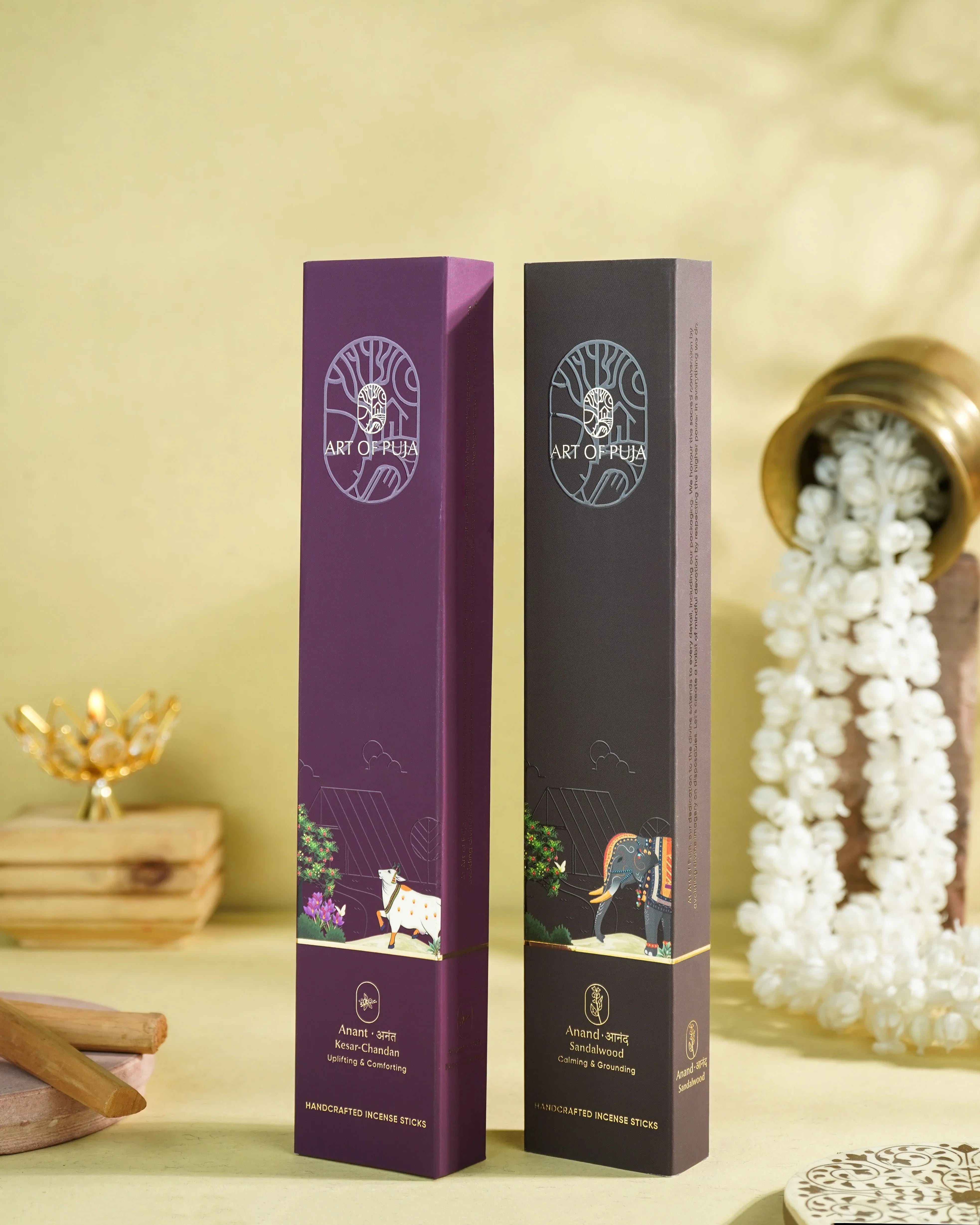 Sandali Handcrafted Incense Sticks (Combo Pack of 2) | Anand (Sandalwood) & Anant (Kesar Chandan)