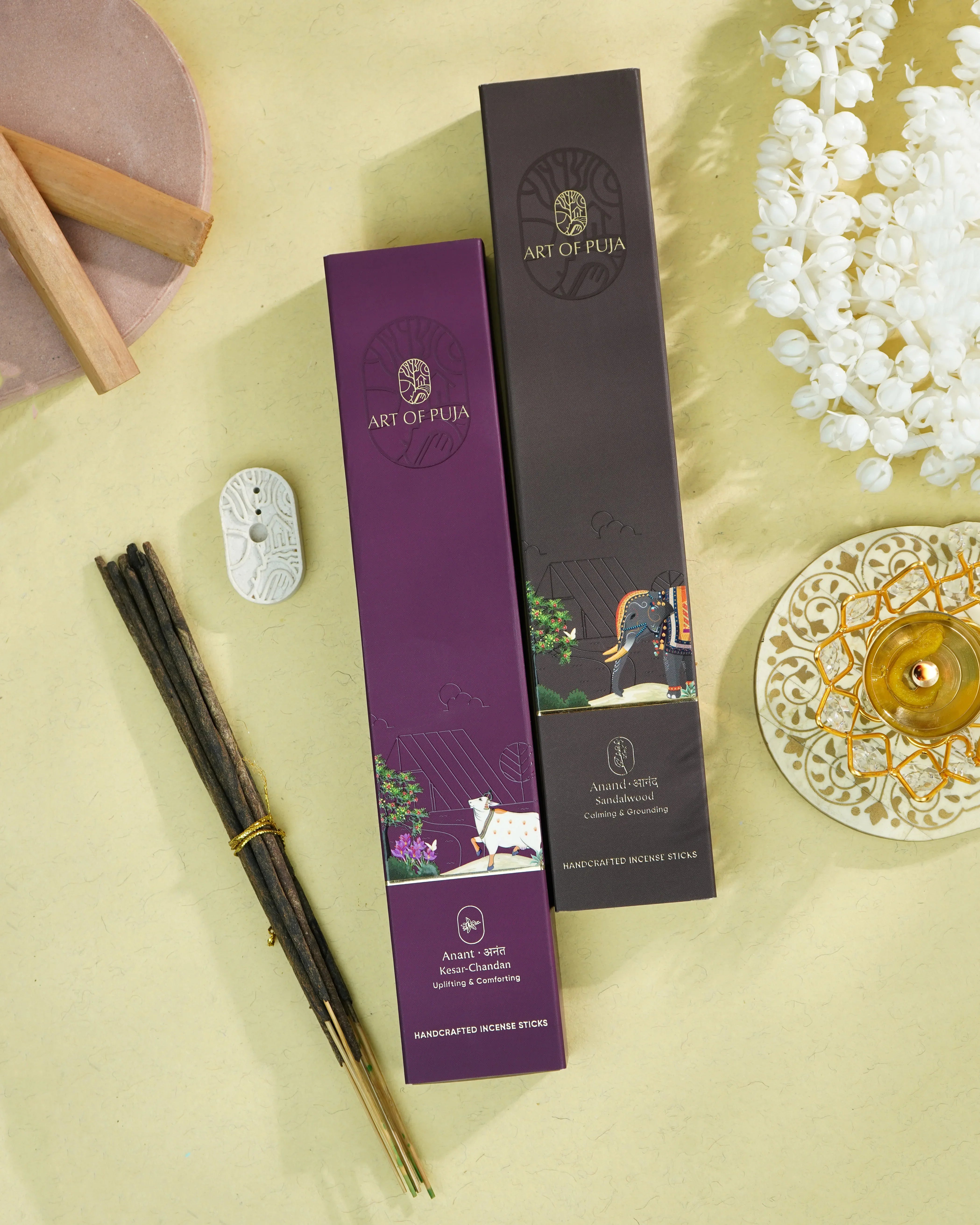 Sandali Handcrafted Incense Sticks (Combo Pack of 2) | Anand (Sandalwood) & Anant (Kesar Chandan)