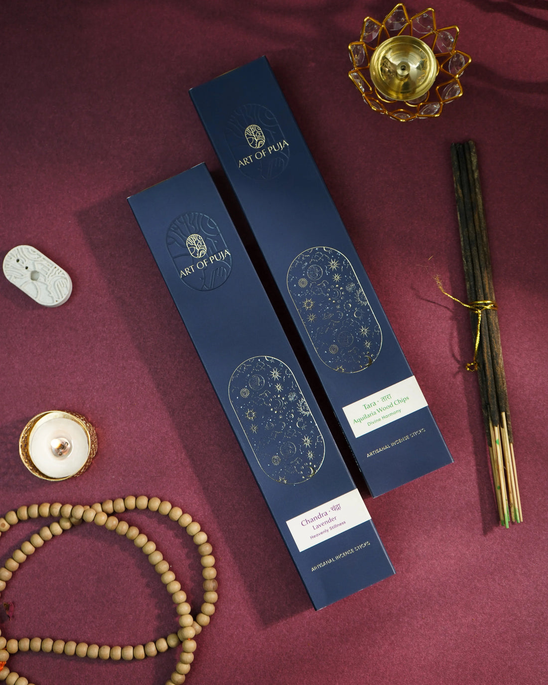 Saanjh Artisanal Incense Sticks (Combo Pack of 2) | Chandra (Lavender) & Tara (Aquilaria Wood Chips)