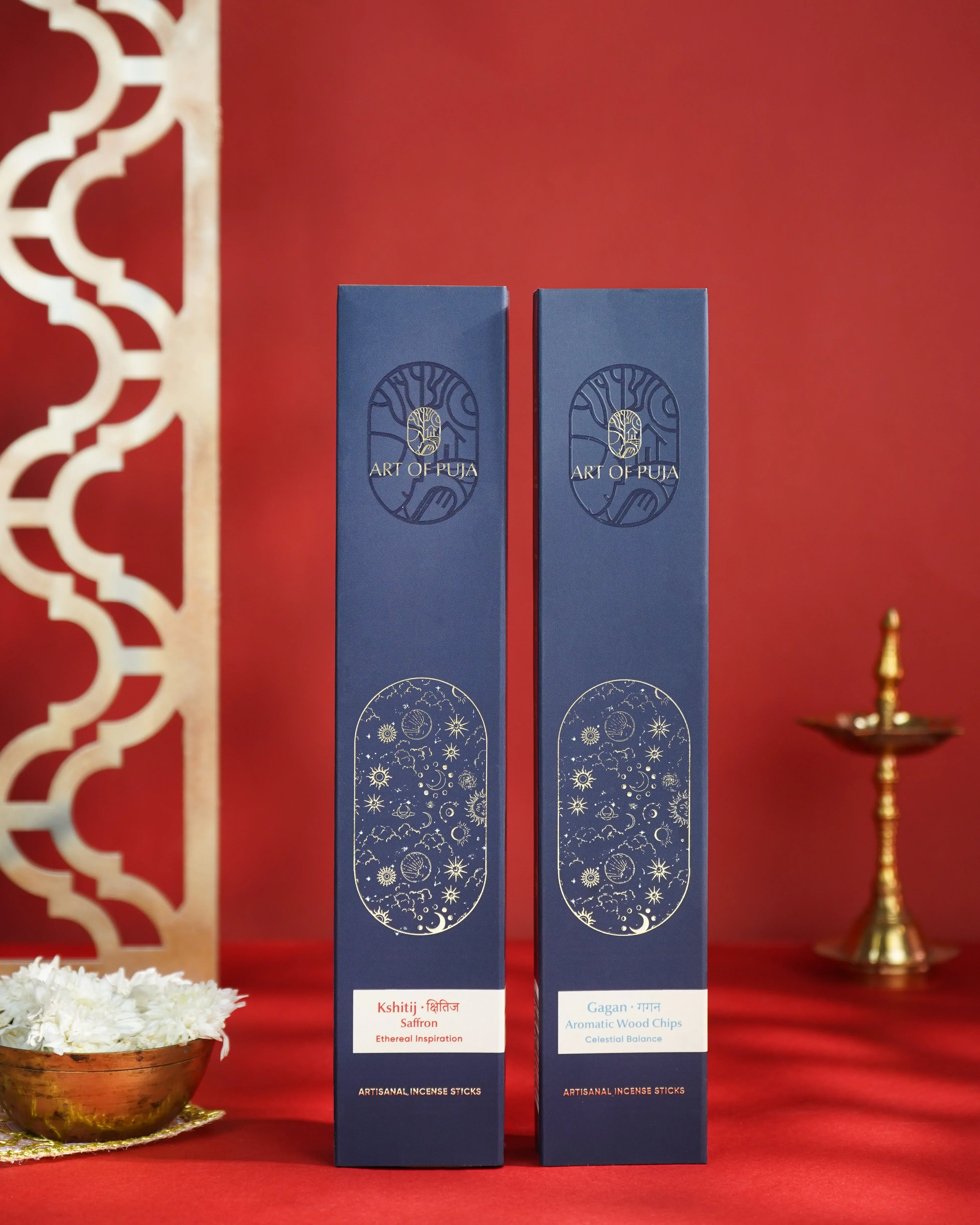 Savera Artisanal Incense Sticks (Combo Pack of 2) | Kshitij (Saffron) & Gagan (Aromatic Wood Chips)