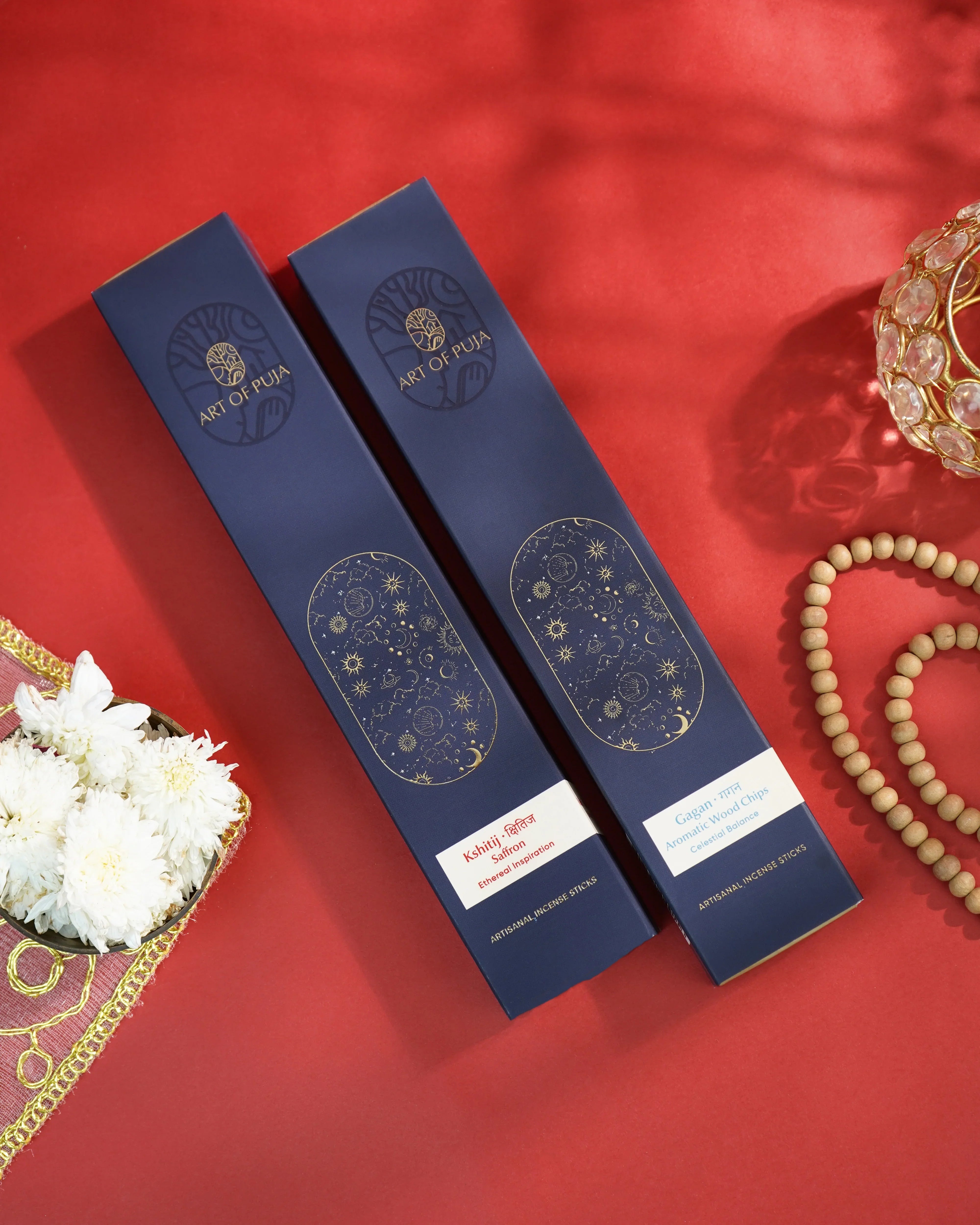 Savera Artisanal Incense Sticks (Combo Pack of 2) | Kshitij (Saffron) & Gagan (Aromatic Wood Chips)