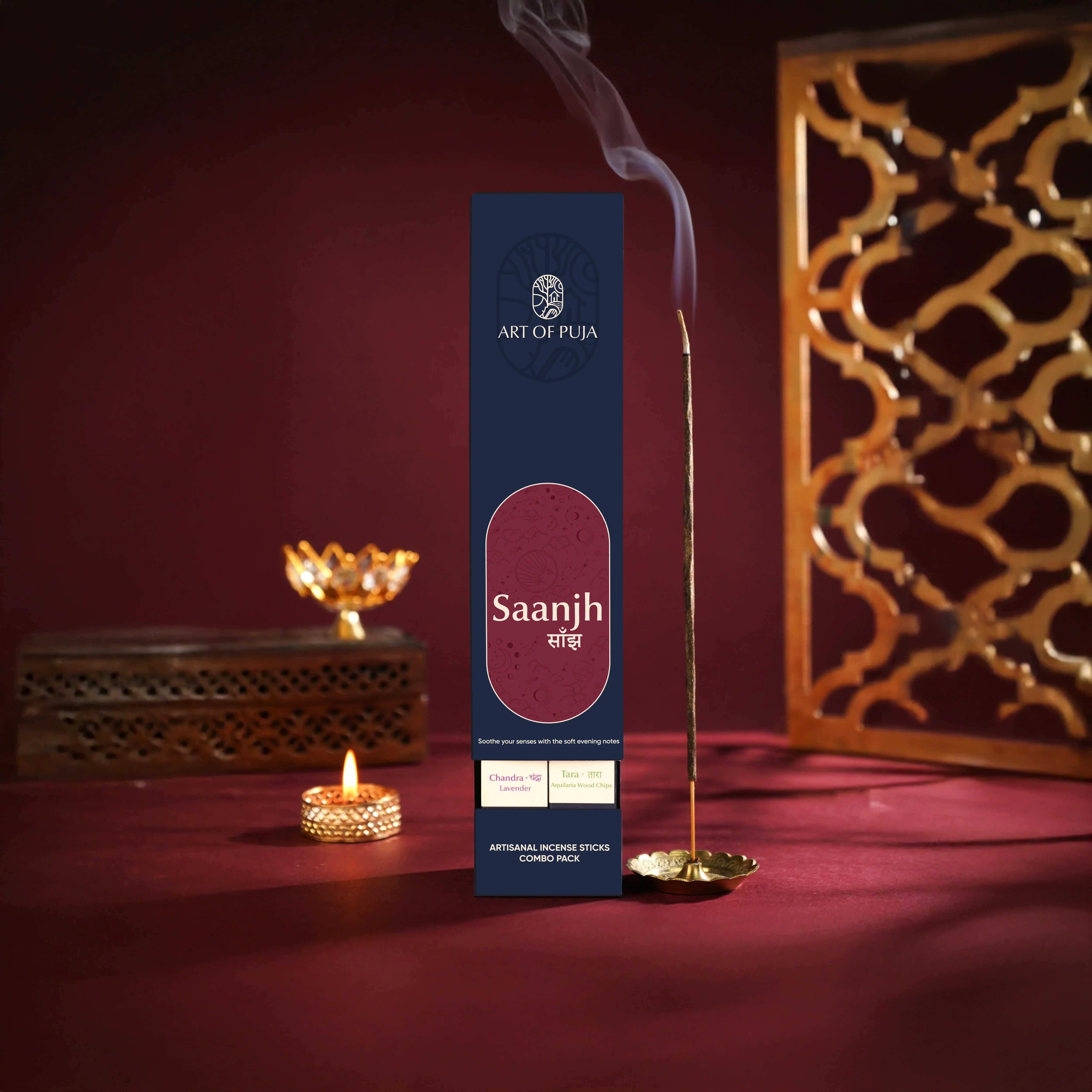 Saanjh Artisanal Incense Sticks (Combo Pack of 2) | Chandra (Lavender) & Tara (Aquilaria Wood Chips)