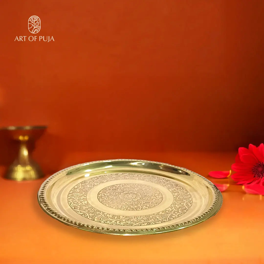 Pure Brass Puja Thali | Handcrafted Brass Aarti Thali for Pooja, Diya & Ritual Ceremonies