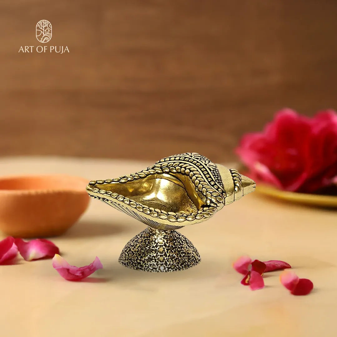 Shankh Diya (1.5 Inch) Pure Brass Puja Lamp , Handcrafted & Vaastu Friendly
