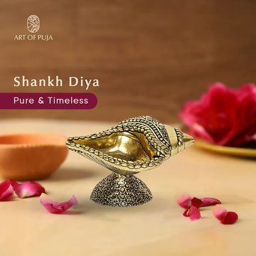 Shankh Diya (1.5 Inch) Pure Brass Puja Lamp , Handcrafted & Vaastu Friendly