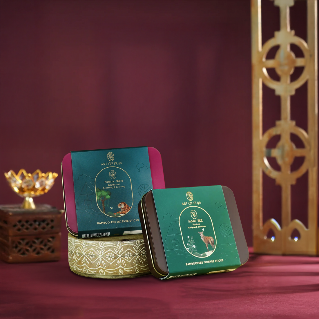 Sundarbans Bambooless Incense Sticks (Combo Pack of 2) | Siddhi (Kasturi) & Karuna (Rainforest)