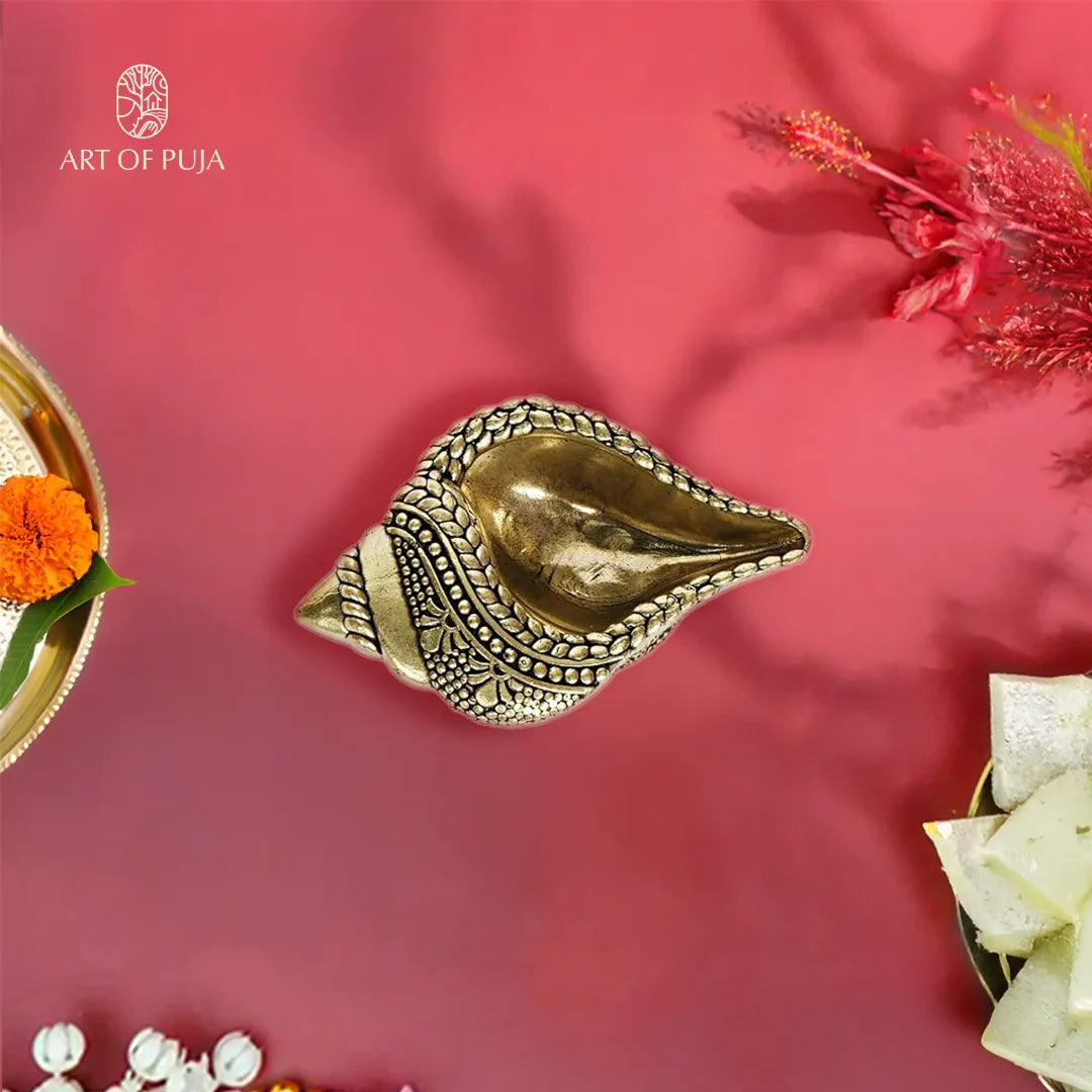 Shankh Diya (1.5 Inch) Pure Brass Puja Lamp , Handcrafted & Vaastu Friendly