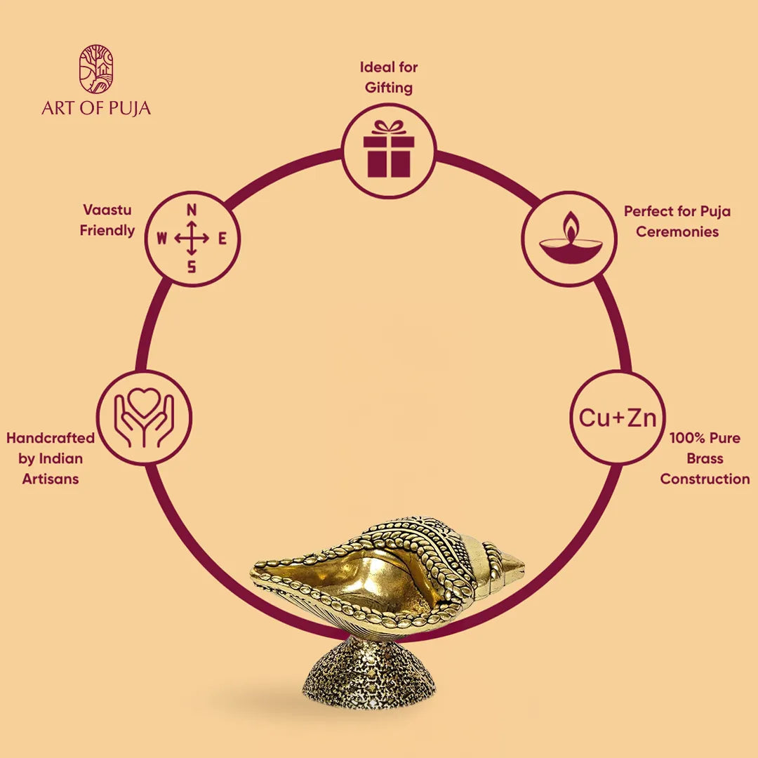 Shankh Diya (1.5 Inch) Pure Brass Puja Lamp , Handcrafted & Vaastu Friendly