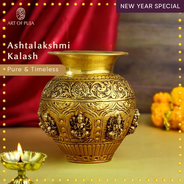 Brass Ashtalakshmi Kalash – 5.6 Inch | Symbol of Prosperity & Divine Grace