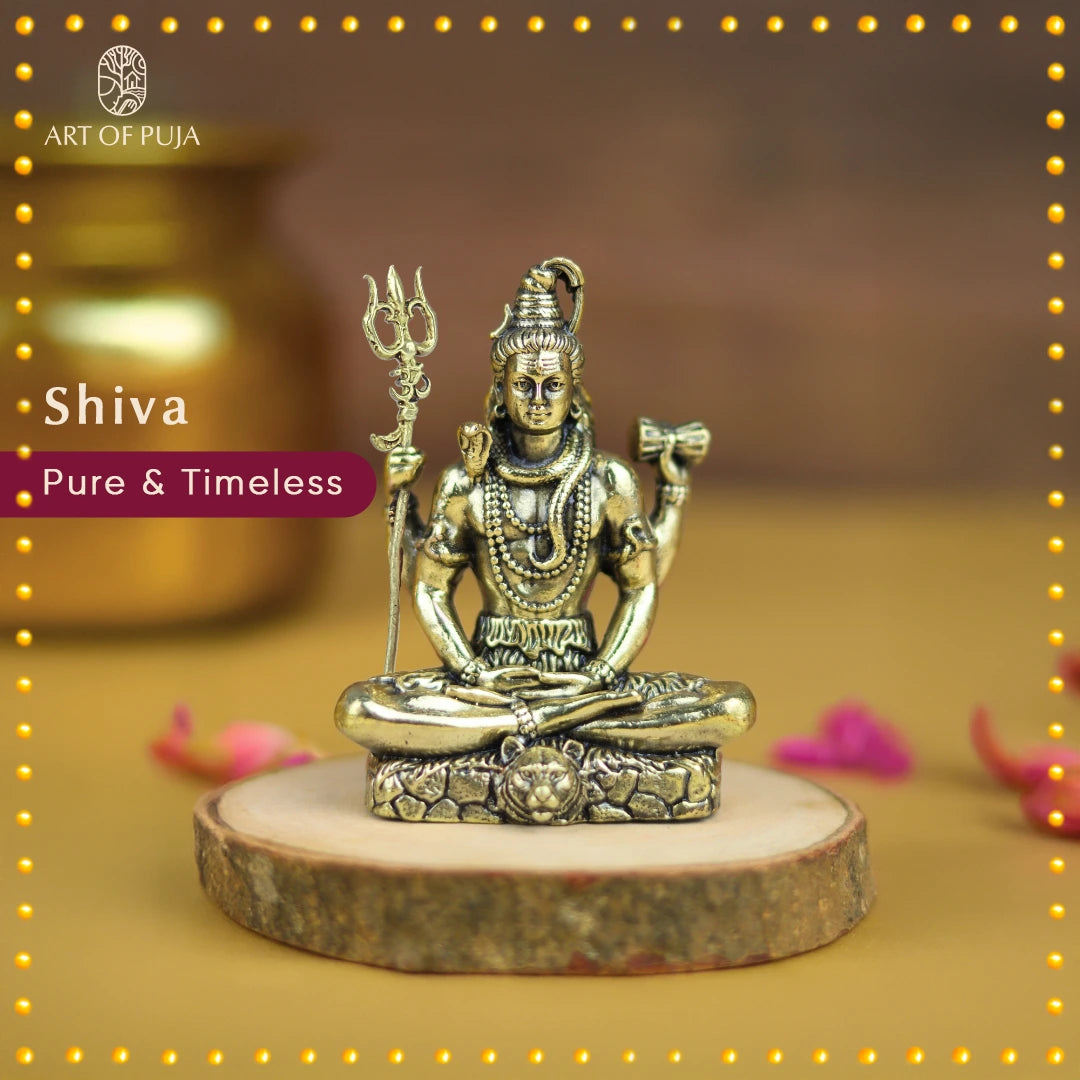 Brass Shiva Idol – Lord Shiva in Meditation with Trishul & Damru|3 inch