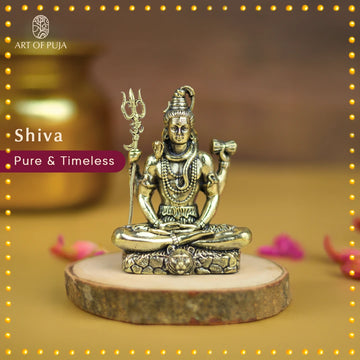 Brass Shiva Idol – Lord Shiva in Meditation with Trishul & Damru|3 inch
