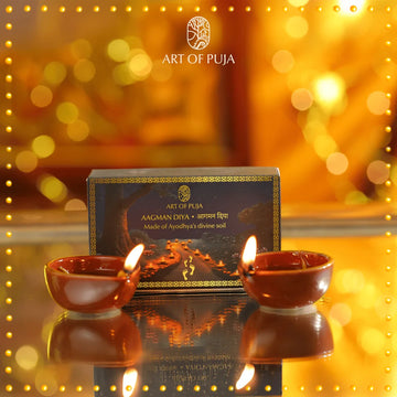 AAGMAN Diya – Ceramic | 22K Gold Line | Made of Ayodhya’s Sacred Soil (Pack of 2)