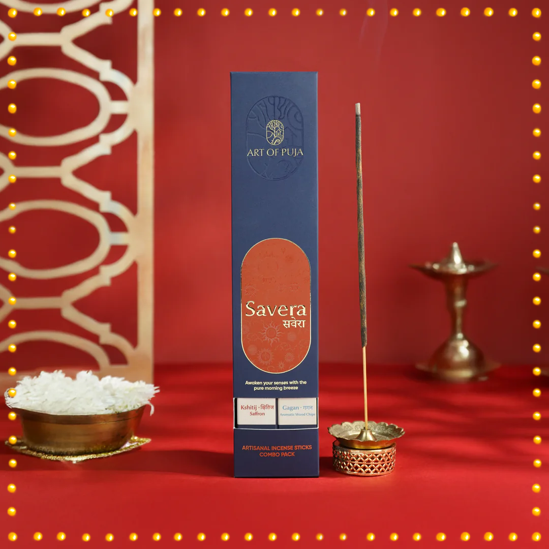 Savera Artisanal Incense Sticks (Combo Pack of 2) | Kshitij (Saffron) & Gagan (Aromatic Wood Chips)