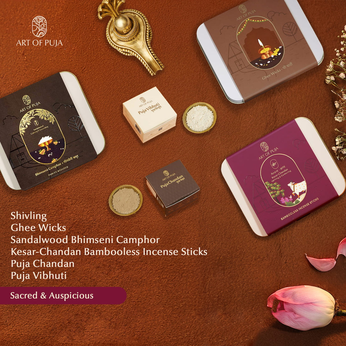 Pack Of Chandan, Vibhuti, 2 Bambooles Insence, Ghee Wicks