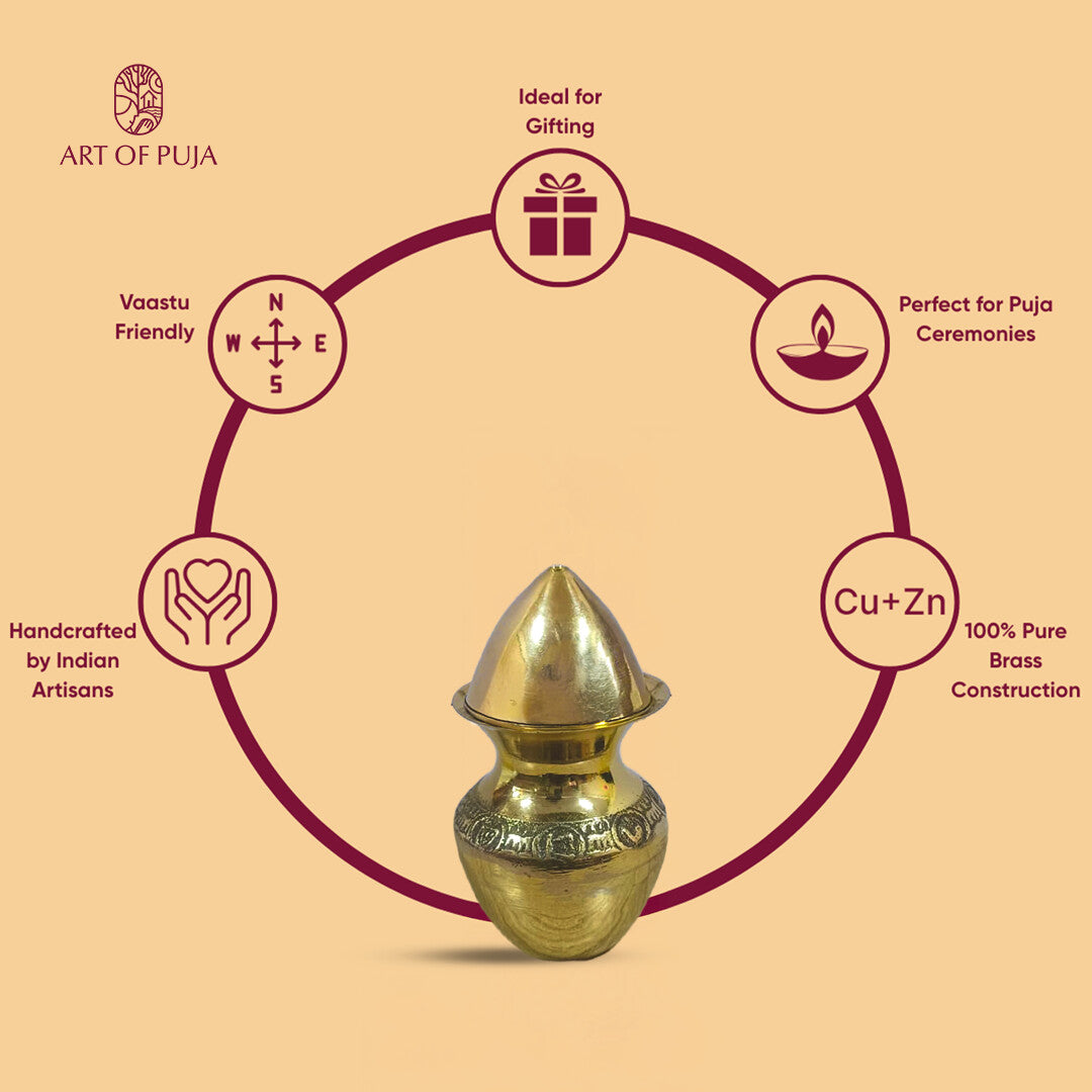 Mini Brass Kalash for Puja 3 inch | 100% Pure Brass Vaastu Kalash for Abhishek, Rituals & Gifting