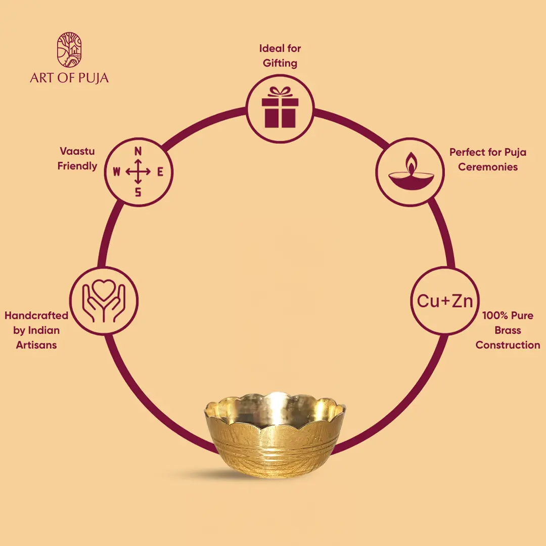 Pure Brass Katori for Puja | Handcrafted Vaastu-Friendly Brass Bowl for Diya, Prasad & Rituals
