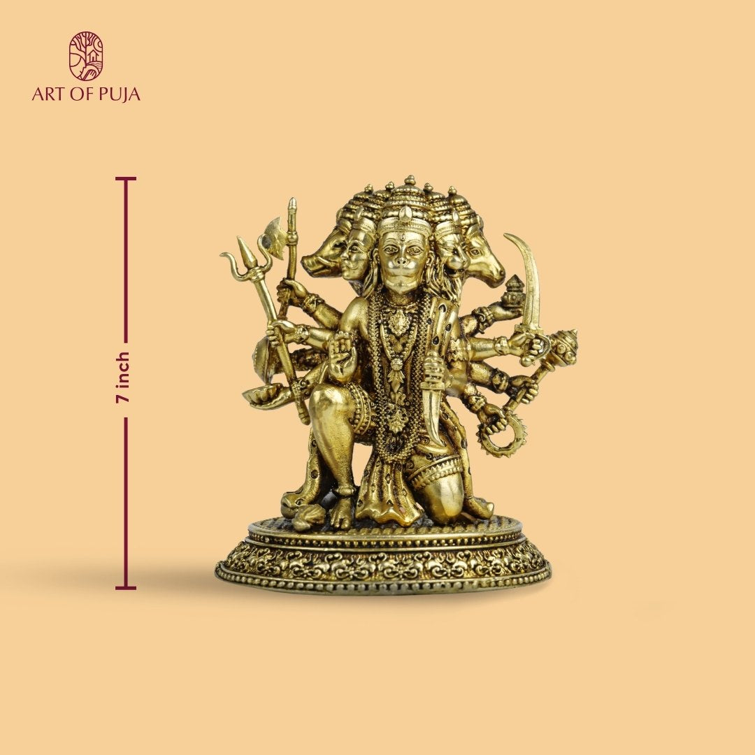 7 Inch Panchmukhi Hanuman Ji Murti in Brass | 5 Face Bajrangbali Idol for Protection & Vastu