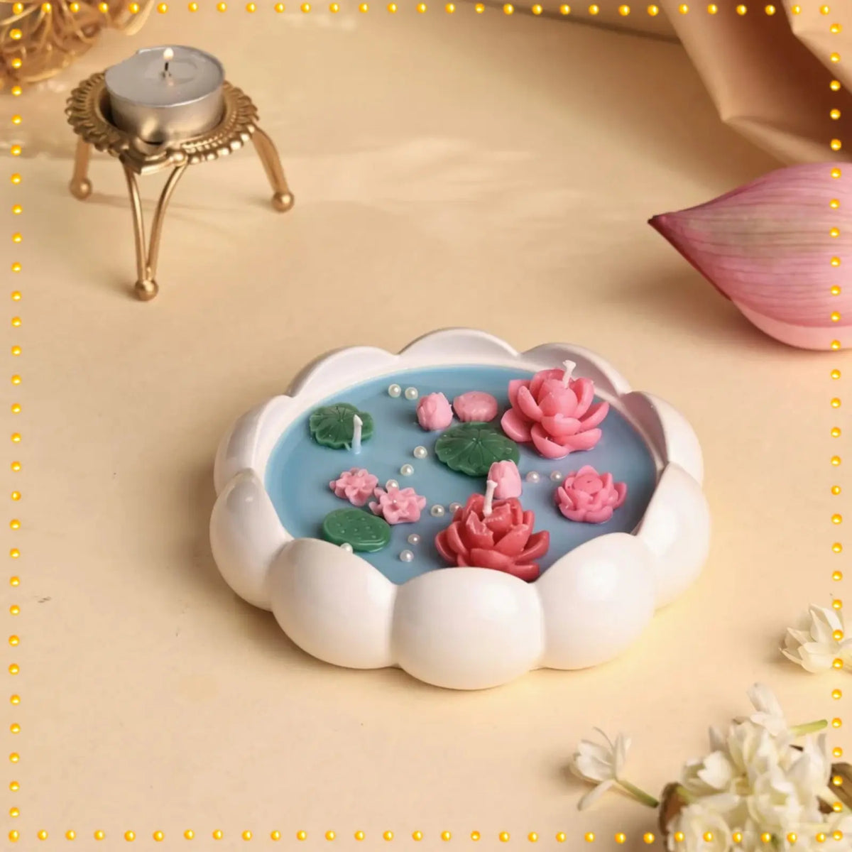 Kamal Sarovar Lotus Pond Candle – Handcrafted Floating Lotus Candle Bowl for Diwali, Puja & Home Decor (1 Pc)