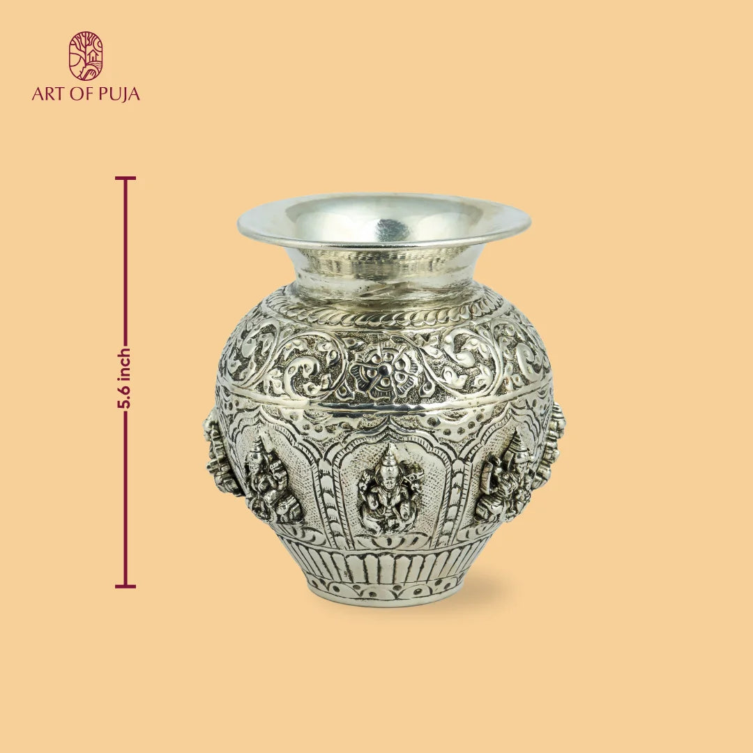 Ashtalakshmi Kalash – 100% Pure Silver Finish | Handcrafted Puja Kalash (5.6 Inch)