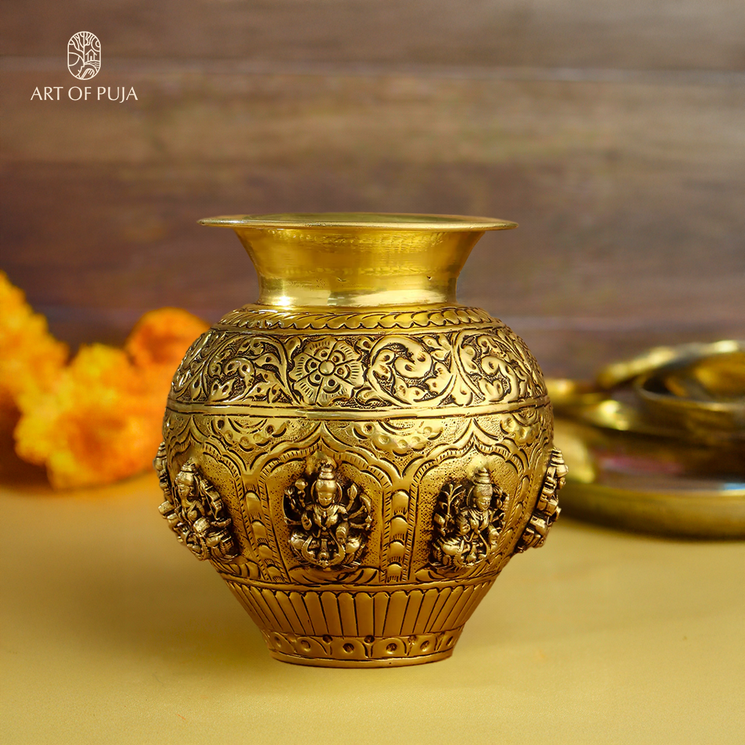 Brass Ashtalakshmi Kalash – 5.6 Inch | Symbol of Prosperity & Divine Grace