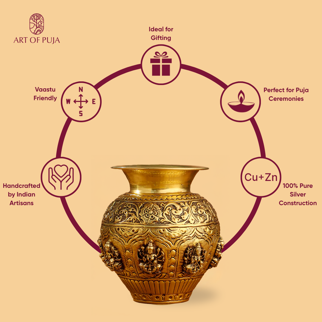 Brass Ashtalakshmi Kalash – 5.6 Inch | Symbol of Prosperity & Divine Grace
