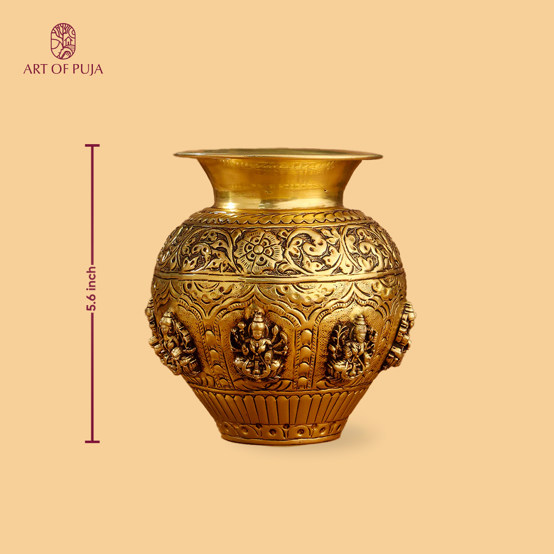 Brass Ashtalakshmi Kalash – 5.6 Inch | Symbol of Prosperity & Divine Grace