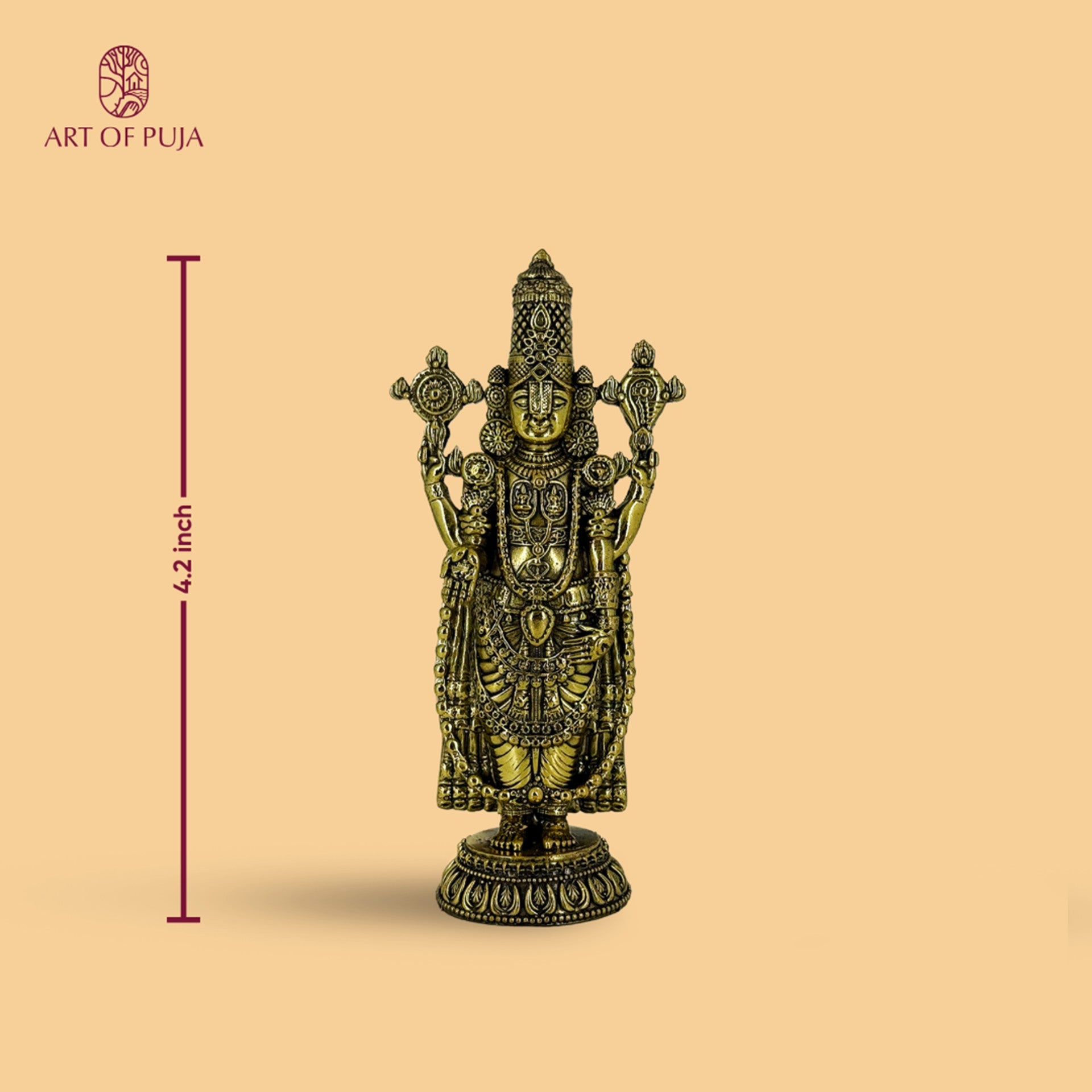 Lord Venkateswara (Tirupati Balaji) Brass Idol – 4.2 Inch | Handcrafted Murti for Puja & Gifting
