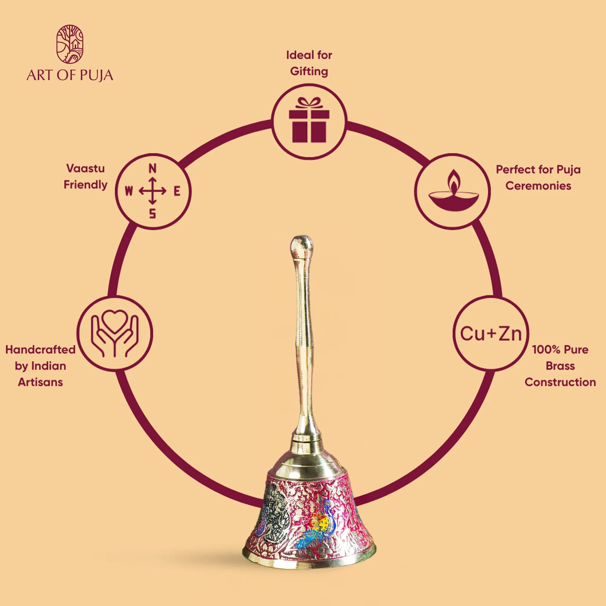 Handcrafted Brass Puja Ghanti – Divine Sound for Peace, Purity & Positive Energy | Made by Indian Artisans