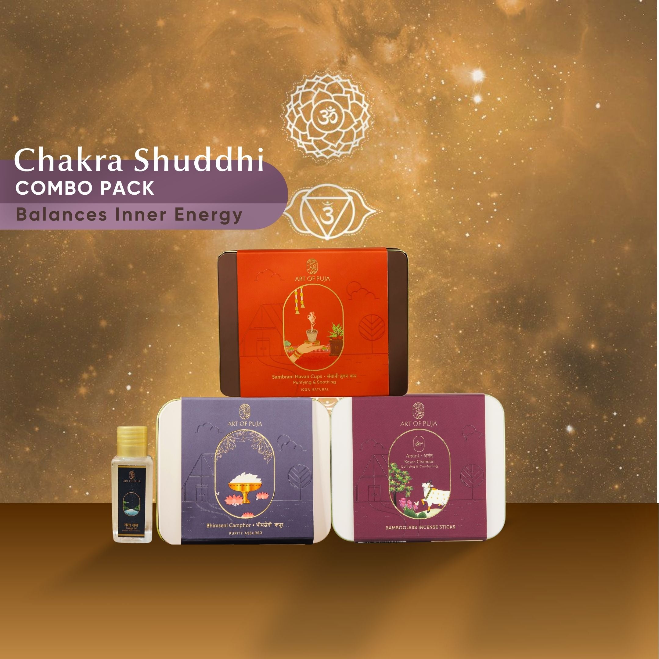 Chakra Shuddhi & Energy Cleansing Combo for Meditation, Stress Relief & Positive Vibes | Havan Cups, Camphor & Incense Kit