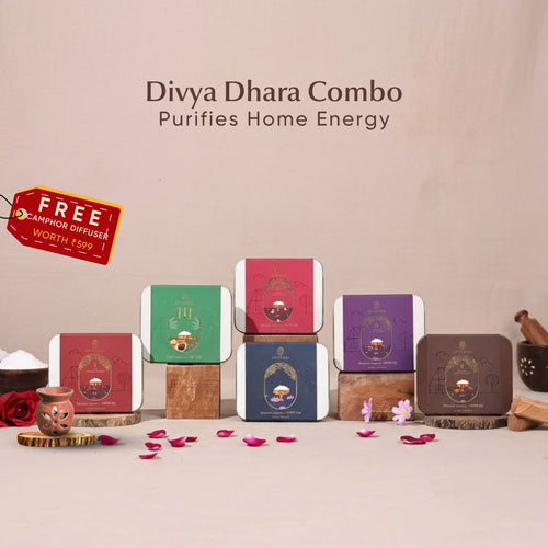 Bhimseni Camphor Combo Pack – Divya Dhara | 6 Pack Premium Camphor Set with Free Diffuser