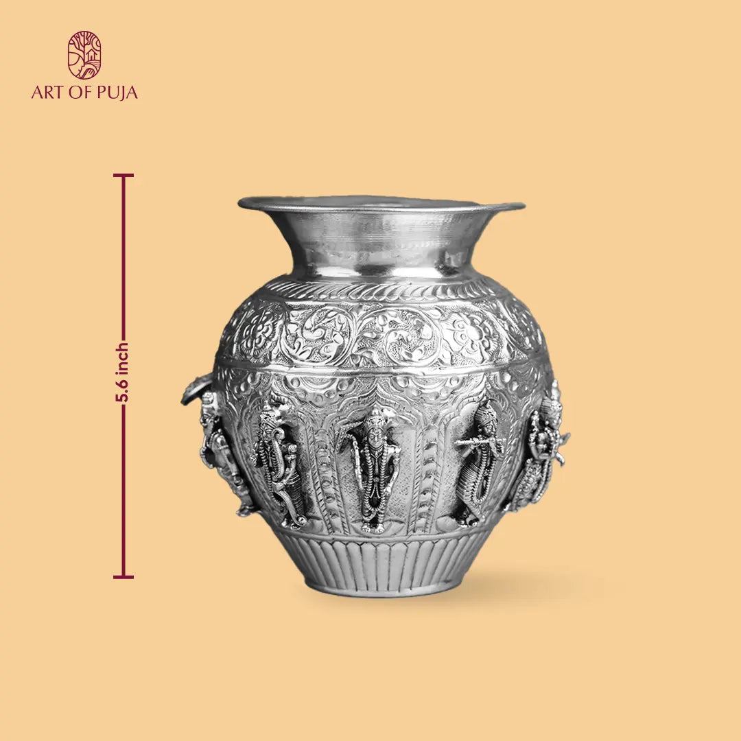 Vishnu Dashavatar Kalash  – Ten Incarnations of Vishnu - Brass - Silver Antique Polish