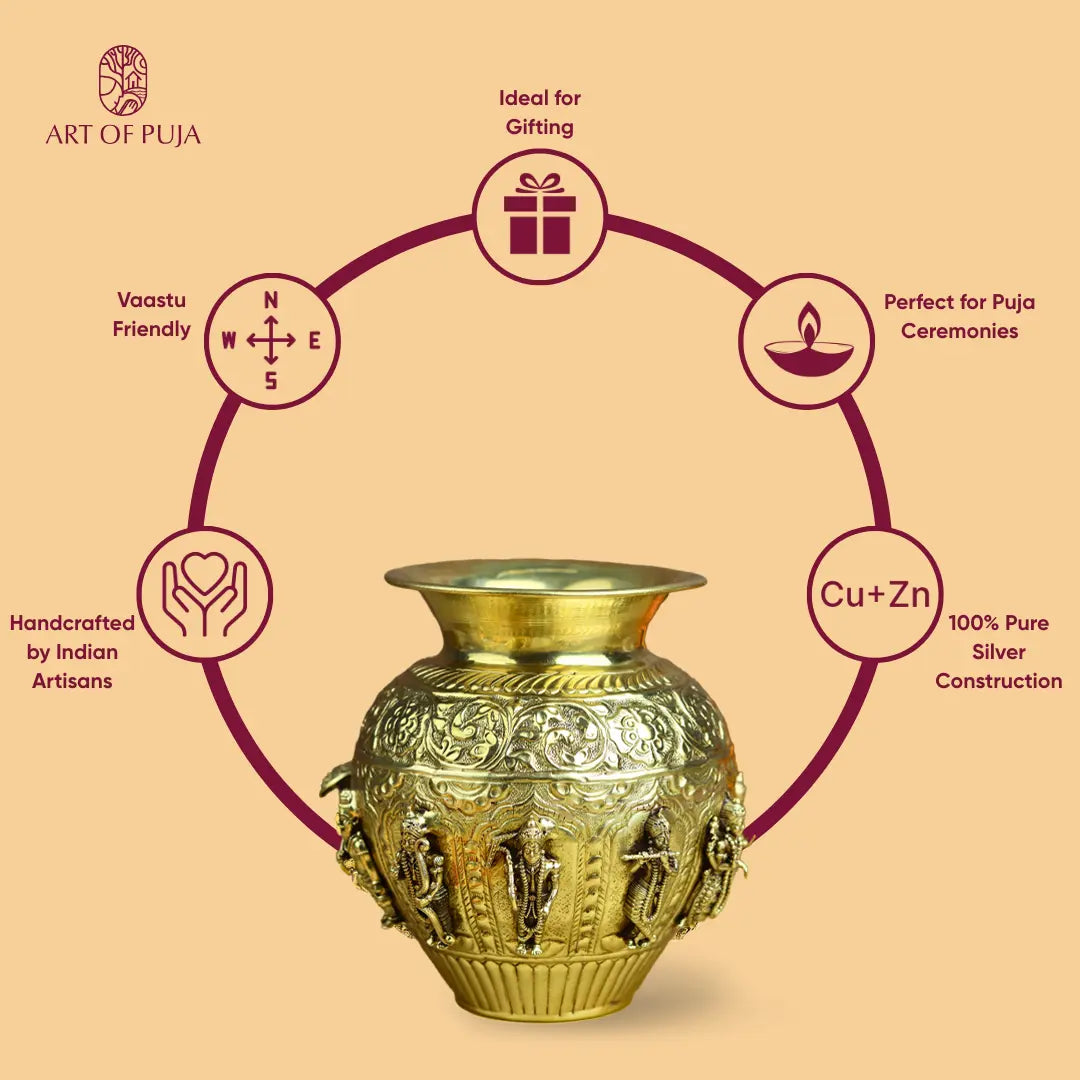 Vishnu Dashavatar Kalash  – Ten Incarnations of Vishnu - Brass Antique