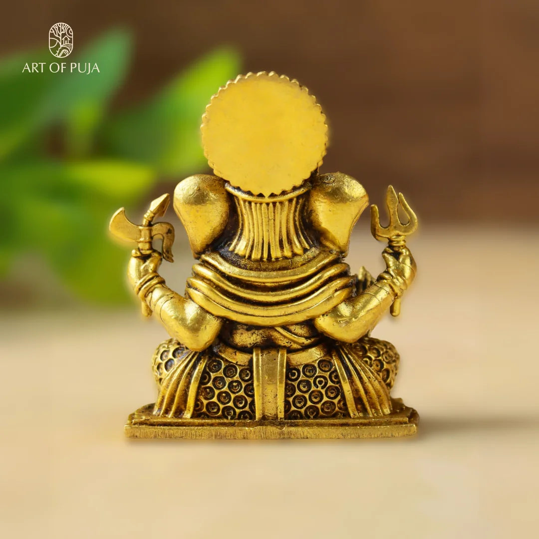 Brass Ganesh Ji Idol | Ganesha Murti with Trishul, Modak & Mushak | Vighnaharta Statue for Puja, Vastu & Prosperity | 2 inch